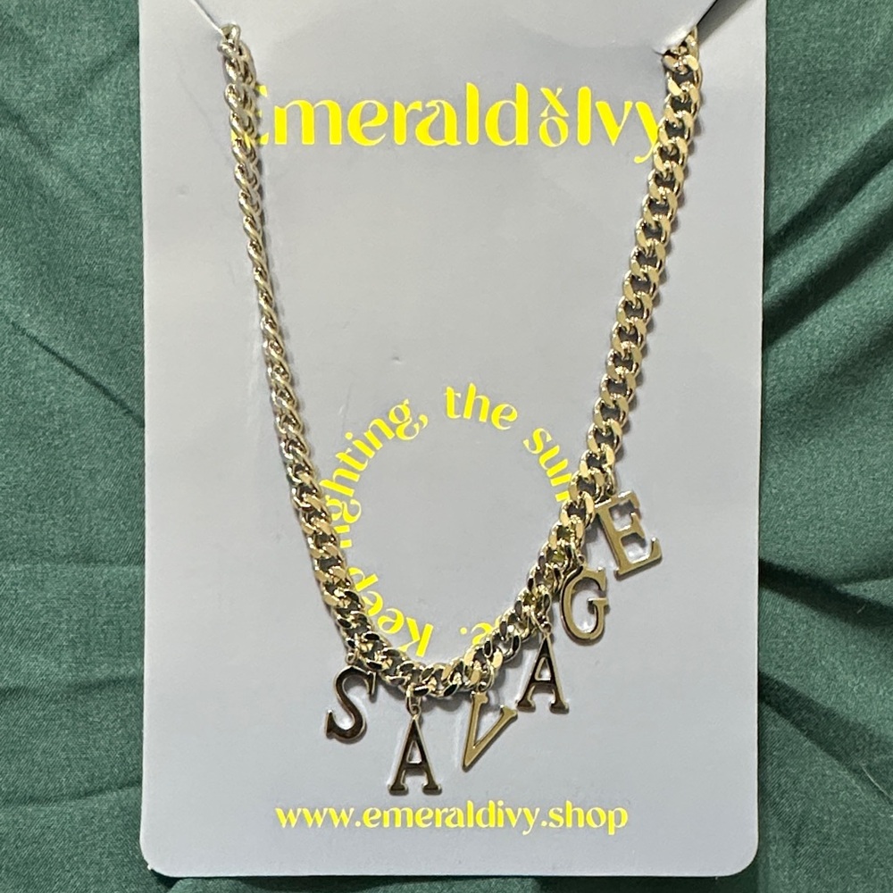 Emerald & Ivy 'SALVAGE' Letter Necklace- silver, adj length
